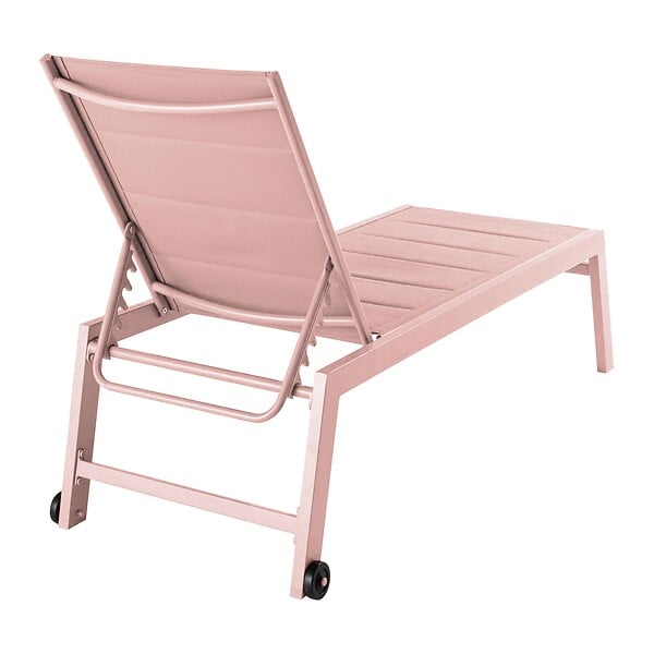 OVIALA - Lot de 2 bains de soleil en aluminium et textilène rose poudré - Nouméa - large