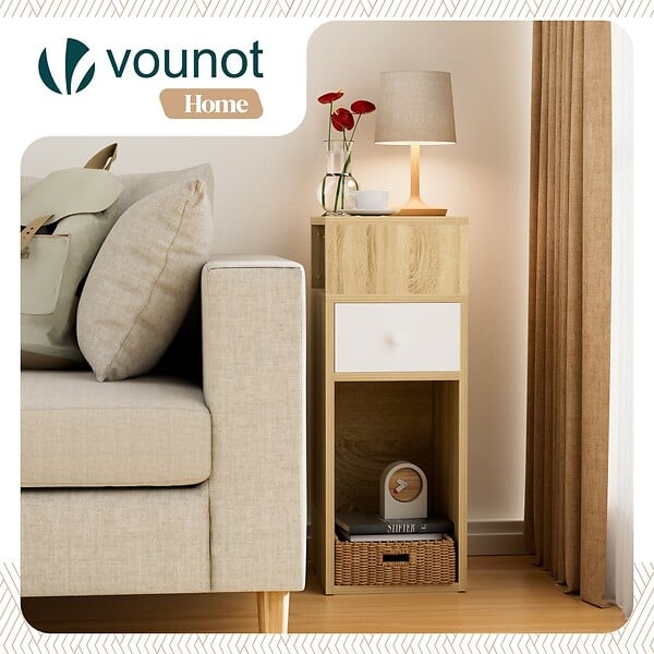 VOUNOT - Lot de 2 Table de chevet d’appoint avec tiroir et compartiment 25x30x66cm naturel - large