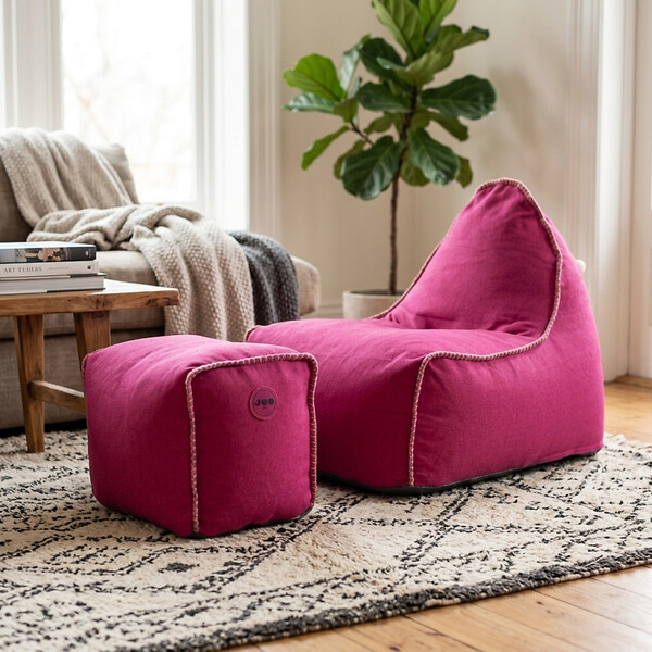 SOO  SANTAI - Fauteuil poire enfant avec repose pieds 75x60x65/45x60x35 cm SANS billes Rose (MBINDR3260-3) - large