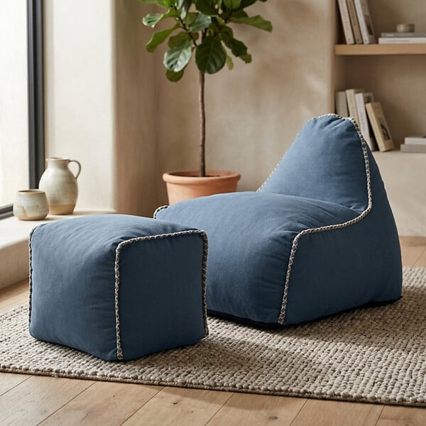 SOO  SANTAI - Fauteuil poire enfant avec repose pieds 75x60x65/45x60x35 cm SANS billes Bleu jeans (MBINDR3260-1) - large
