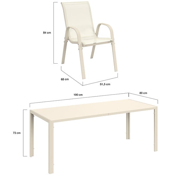 ID MARKET - Salon de jardin MADRID table 190 cm et 8 chaises empilables beige - large