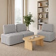 ID MARKET - Module de canapé et fauteuil ALFIE en velours côtelé gris clair - vignette