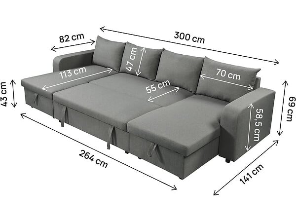 HABITAT ET JARDIN - Canapé d'angle panoramique convertible en tissu "Victor" - 4 places - Gris - large