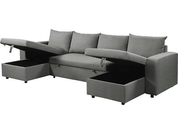 HABITAT ET JARDIN - Canapé d'angle panoramique convertible en tissu "Victor" - 4 places - Gris - large