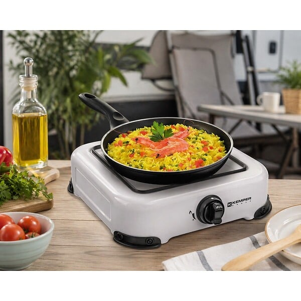 KEMPER - Réchaud gaz de camping 1 feu 1300W Blanc Grille amovible 4 Pieds KEMPER - large