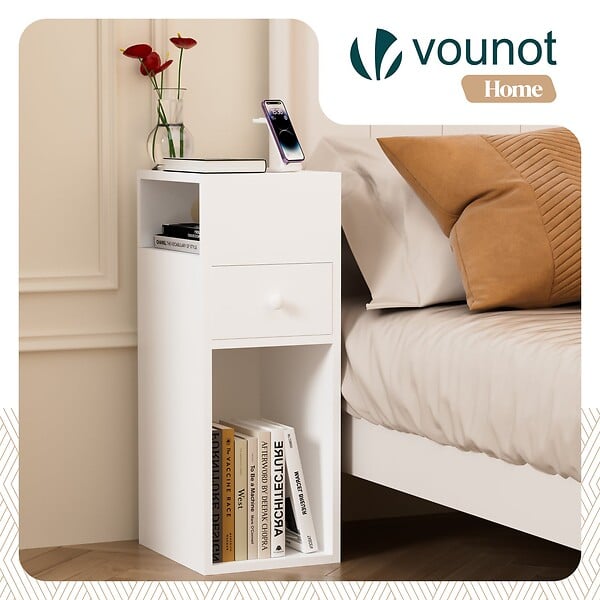 VOUNOT - Lot de 2 Table de chevet d’appoint avec tiroir et compartiment 25x30x66cm blanc - large