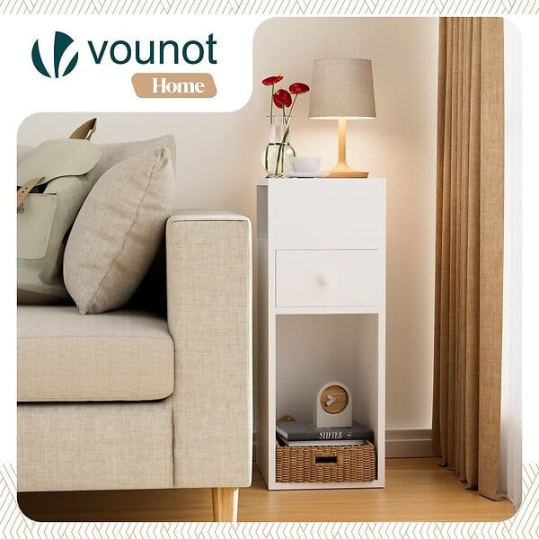 VOUNOT - Lot de 2 Table de chevet d’appoint avec tiroir et compartiment 25x30x66cm blanc - large