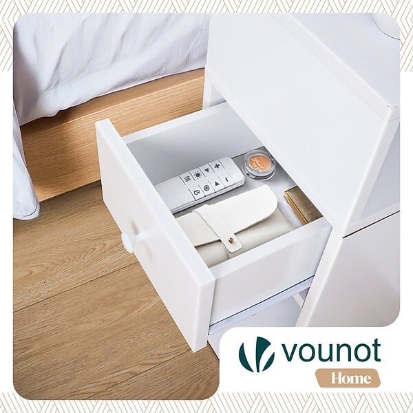 VOUNOT - Table de chevet d’appoint avec tiroir et compartiment 25x30x66cm blanc - large