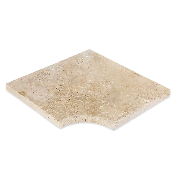 RO'MA NATURE - Margelle angle rentrant Travertin Beige Nuancé 45,5x45,5x3 cm Bord 1/2 Rond (à l'unité) - large