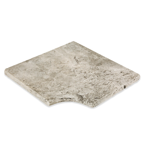 RO'MA NATURE - Margelle angle rentrant Travertin Gris Silver 45,5x45,5x3 cm Bord 1/2 Rond (à l'unité) - large