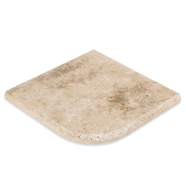 RO'MA NATURE - Margelle angle sortant Travertin Beige Nuancé 33x33x3 cm Bord 1/2 Rond (à l'unité) - large
