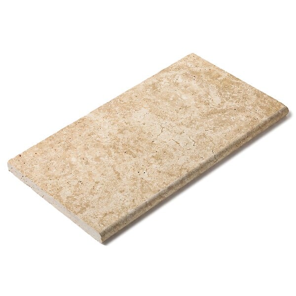 RO'MA NATURE - Margelle de piscine Travertin Beige Nuancé 61x33x3 cm Bord 1/2 Rond (à l'unité) - large