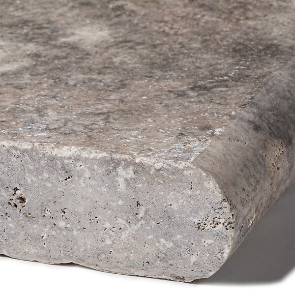 RO'MA NATURE - Margelle de piscine Travertin Gris Silver 61x33x5 cm Bord 1/2 Rond (à l'unité) - large