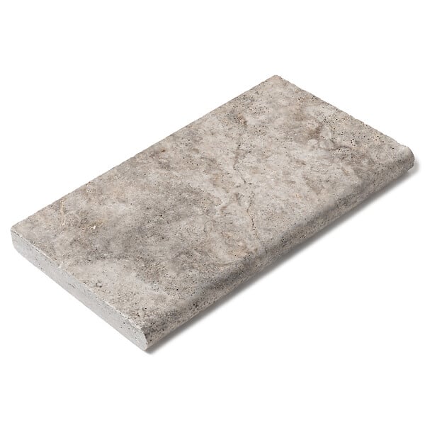 RO'MA NATURE - Margelle de piscine Travertin Gris Silver 61x33x5 cm Bord 1/2 Rond (à l'unité) - large