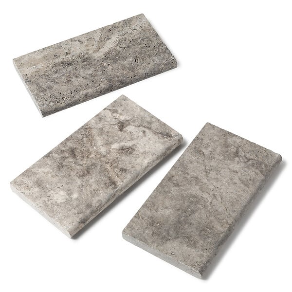 RO'MA NATURE - Margelle de piscine Travertin Gris Silver 61x33x5 cm Bord 1/2 Rond (à l'unité) - large