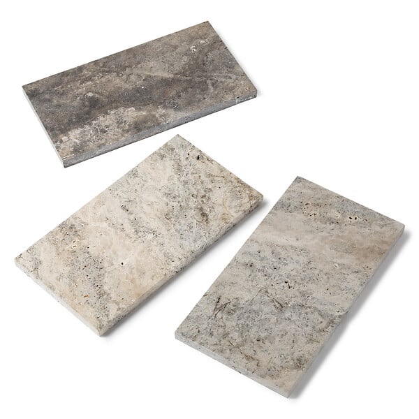 RO'MA NATURE - Margelle de piscine Travertin Gris Silver 61x33x3 cm Bord Droit (à l'unité) - large