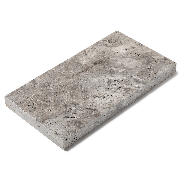 RO'MA NATURE - Margelle de piscine Travertin Gris Silver 61x33x5 cm Bord Droit (à l'unité) - large
