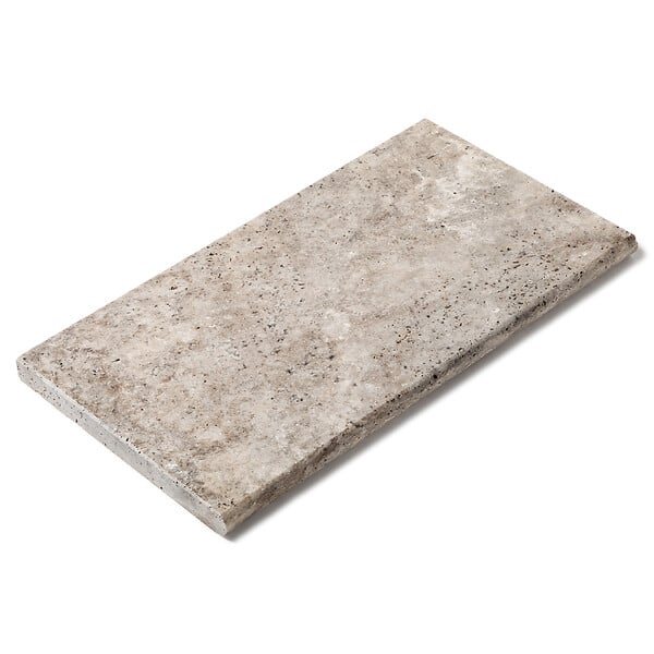 RO'MA NATURE - Margelle de piscine Travertin Gris Silver 61x33x3 cm Bord 1/2 Rond (à l'unité) - large