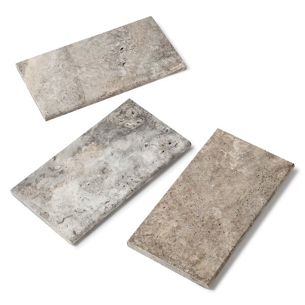 RO'MA NATURE - Margelle de piscine Travertin Gris Silver 61x33x3 cm Bord 1/2 Rond (à l'unité) - large