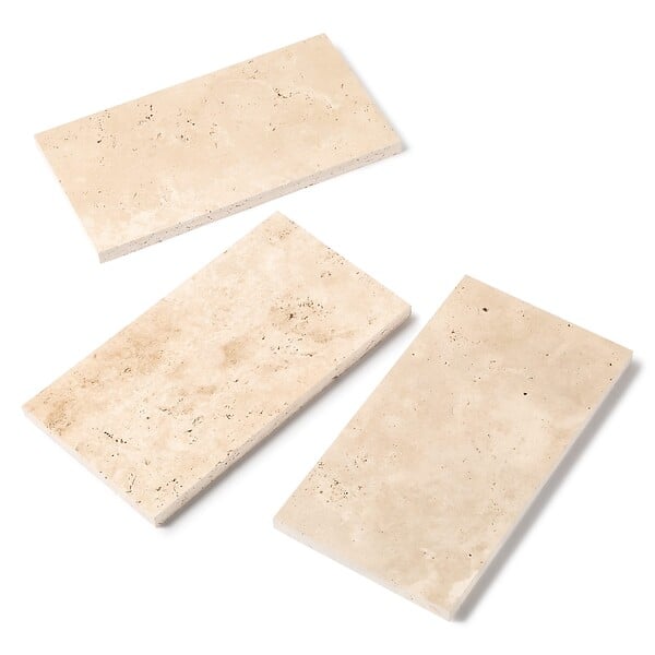RO'MA NATURE - Margelle de piscine Travertin Beige Clair 61x33x3 cm Bord Droit (à l'unité) - large