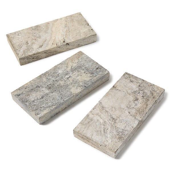 RO'MA NATURE - Margelle de piscine Travertin Gris Silver 70x35x8 cm Bord Droit (à l'unité) - large