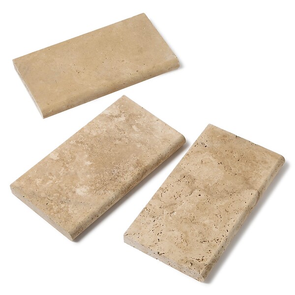 RO'MA NATURE - Margelle de piscine Travertin Beige Nuancé 61x33x5 cm Bord 1/2 Rond (à l'unité) - large
