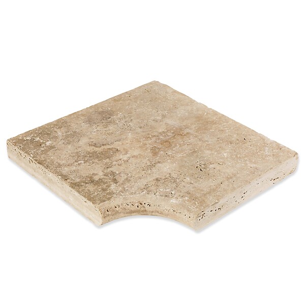 RO'MA NATURE - Margelle angle rentrant Travertin Beige Nuancé 45,5x45,5x5 cm Bord 1/2 Rond (à l'unité) - large