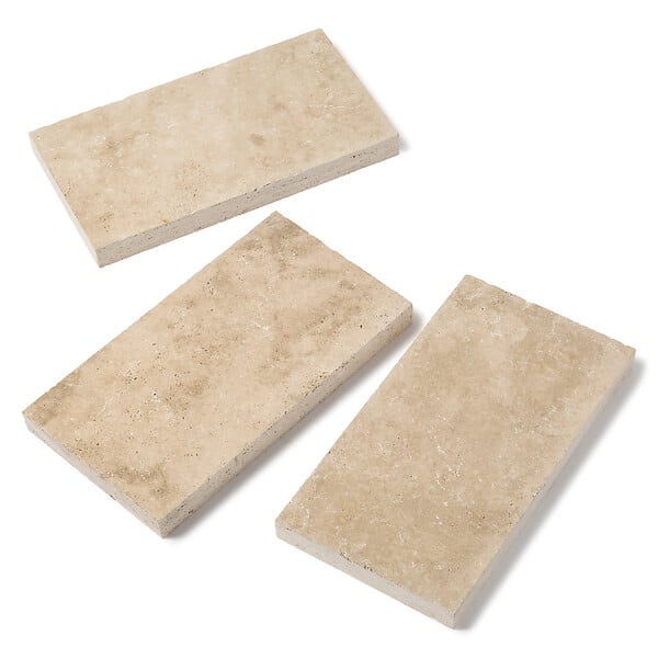 RO'MA NATURE - Margelle de piscine Travertin Beige Nuancé 61x33x5 cm Bord Droit (à l'unité) - large