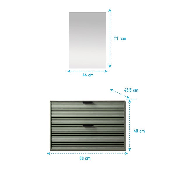 AURLANE - Meuble Salle de Bain Cranté Vert et Noir 80cm - 2 Tiroirs, Vasque et Miroir - MALO - large