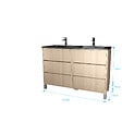 AURLANE - Meuble de salle de bains 120 cm 6 Tiroirs Chêne Clair + Vasque Double Céramique Noire - XENOS - vignette
