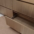 AURLANE - Meuble de salle de bains 120 cm 6 Tiroirs Chêne Clair + Vasque Double Céramique Noire - XENOS - vignette