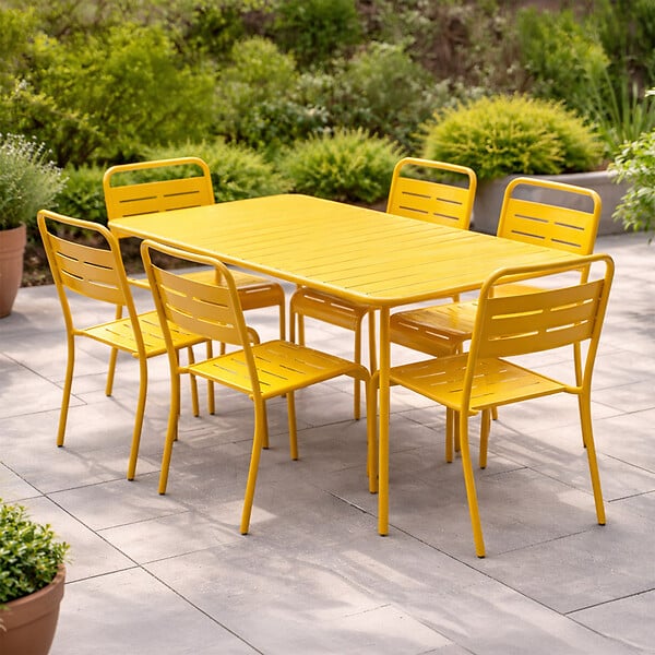 CONCEPT USINE - Ensemble table de jardin 160 cm et 6 chaises jaune BERGAME - large