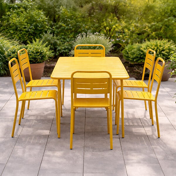 CONCEPT USINE - Ensemble table de jardin 160 cm et 6 chaises jaune BERGAME - large