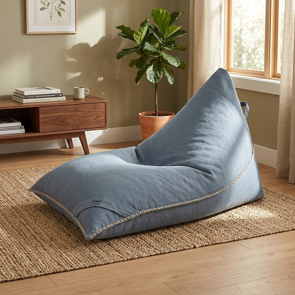 SOO  SANTAI - Fauteuil poire intérieur 140x120x90 cm déhoussable avec poignées et surpiqûres SANS billes Gris (LBIN140120-2) - large