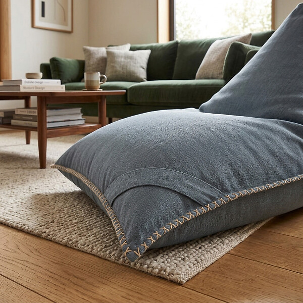 SOO  SANTAI - Fauteuil poire intérieur 140x120x90 cm déhoussable avec poignées et surpiqûres SANS billes Gris (LBIN140120-2) - large