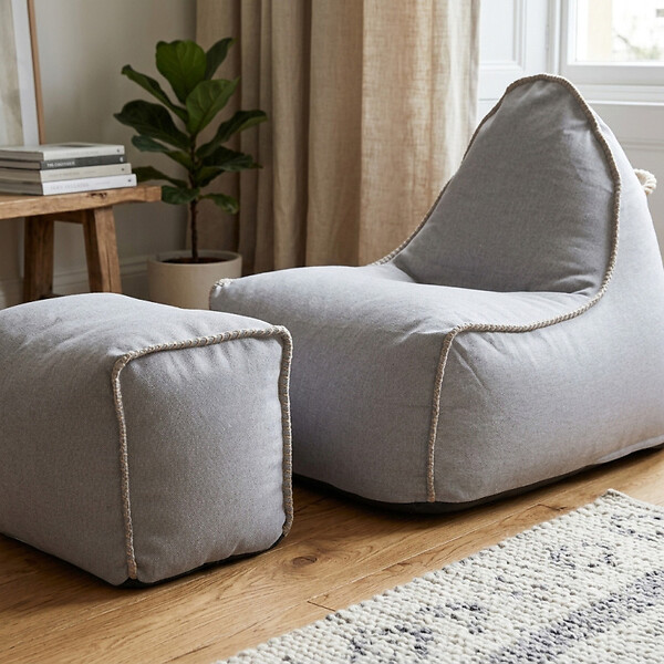 SOO  SANTAI - Fauteuil poire enfant avec repose pieds 75x60x65/45x60x35 cm AVEC billes Gris (MBINDR3260-2-SET) - large