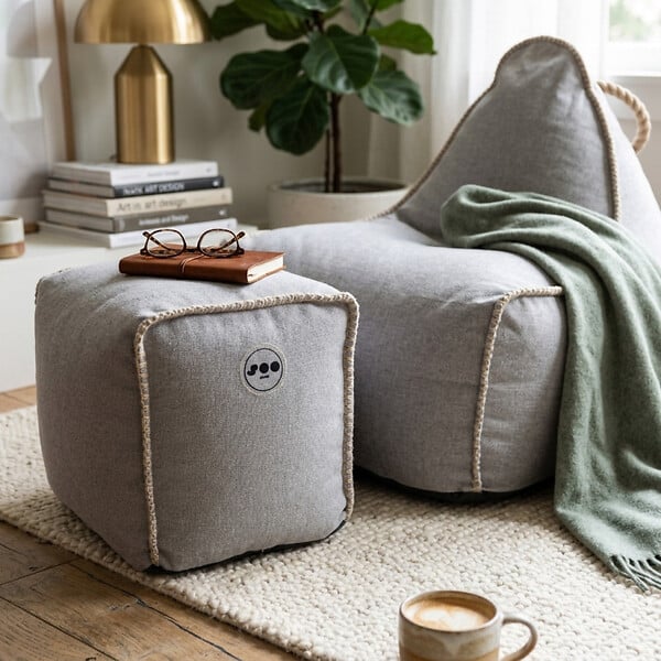 SOO  SANTAI - Fauteuil poire intérieur avec repose pieds 90x60x85/45x60x35 cm SANS billes Gris (BINDR9080-2) - large