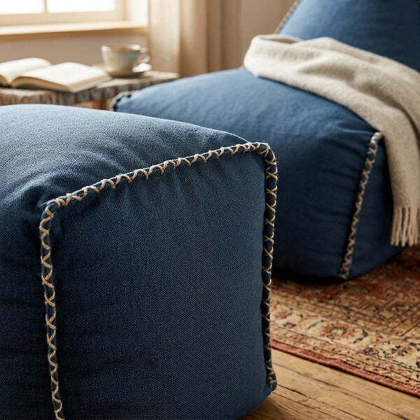 SOO  SANTAI - Fauteuil poire enfant avec repose pieds 75x60x65/45x60x35 cm AVEC billes Bleu jeans (MBINDR3260-1-SET) - large