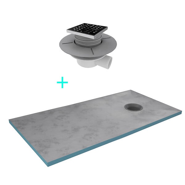 AURLANE - Receveur de Douche à Carreler 140x80cm avec Bonde à Sortie Horizontale - Grille Noire - large