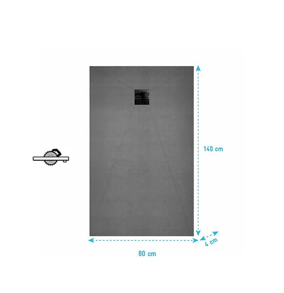 AURLANE - Receveur de Douche à Carreler 140x80cm avec Bonde à Sortie Horizontale - Grille Noire - large