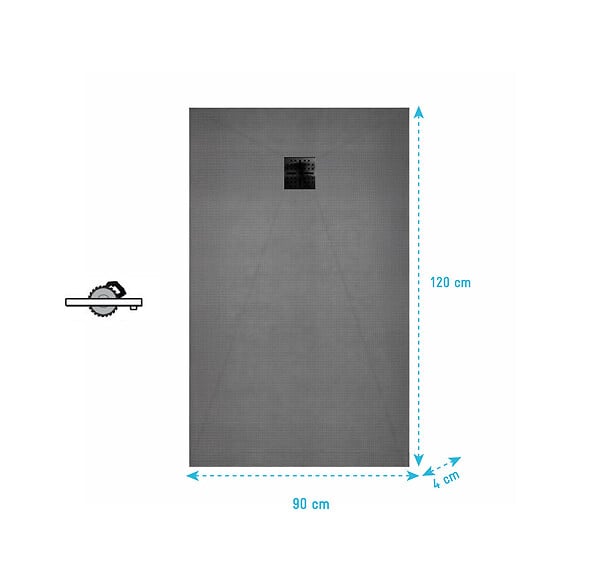 AURLANE - Receveur de Douche à Carreler 120x90cm avec Bonde à Sortie Horizontale - Grille Noire - large