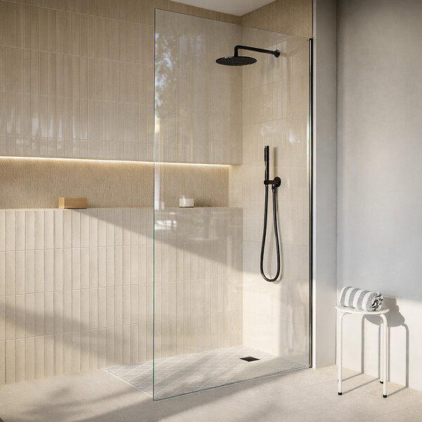 AURLANE - Receveur de Douche à Carreler 120x90cm avec Bonde à Sortie Horizontale - Grille Noire - large