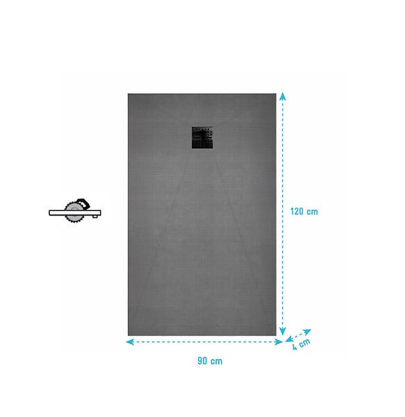 AURLANE - Receveur de Douche à Carreler 120x80cm avec Bonde à Sortie Horizontale - Grille Noire - large