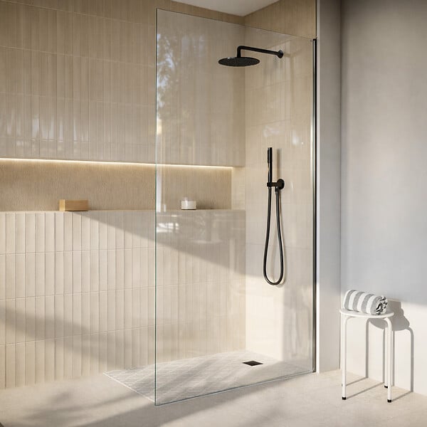 AURLANE - Receveur de Douche à Carreler 120x80cm avec Bonde à Sortie Horizontale - Grille Noire - large