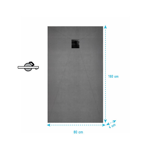 AURLANE - Receveur de Douche à Carreler 160x80cm avec Bonde à Sortie Horizontale - Grille Noire - large