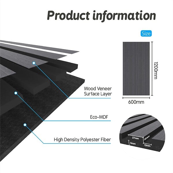 AICA SANITAIRE - Panneaux décoratifs AICA, panneaux muraux en MDF imitation bois, lot de 2, 120 x 60 cm, chêne gris - large