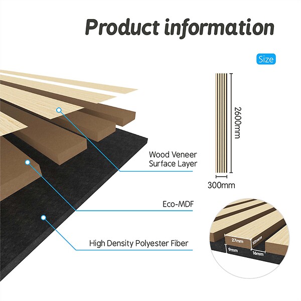 AICA SANITAIRE - Panneaux décoratifs AICA, panneaux muraux en MDF imitation bois, lot de 2, 260 x 30 cm, Teinte chêne naturel - large