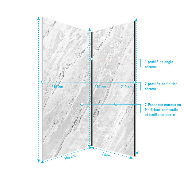 AURLANE - Pack 2 Panneaux Muraux Pierre Artic Storm 80+100x210 + Profilés Chrome - STONE'IT - large