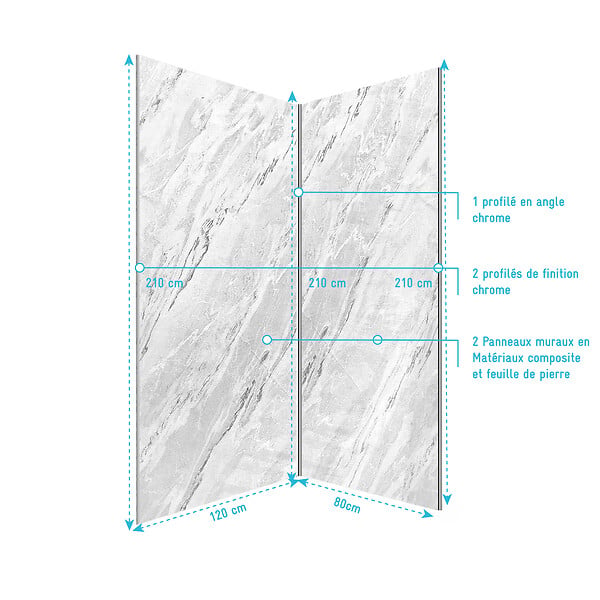 AURLANE - Pack 2 Panneaux Muraux Pierre Artic Storm 80+120x210 + Profilés Chrome - STONE'IT - large