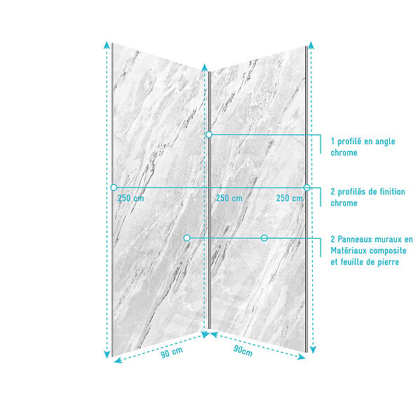 AURLANE - Pack 2 Panneaux Muraux Pierre Artic Storm 90x250cm + Profilés Chrome - STONE'IT - large